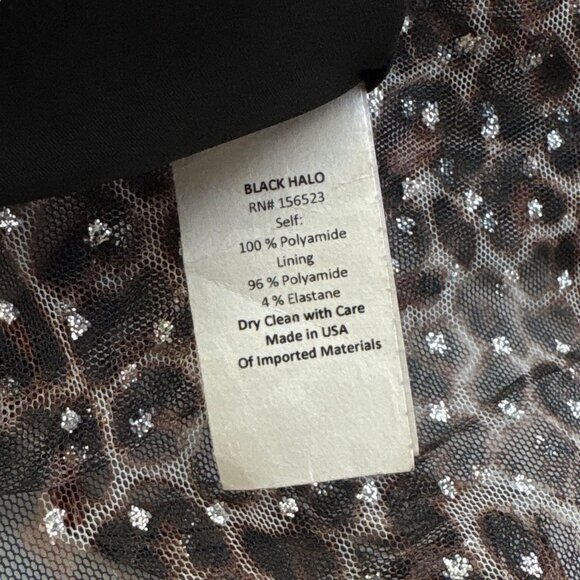 Black Halo Leopard Print Metallic Glitter Dot Sheer Dress Brown Silver Size 12 - Picture 9 of 10